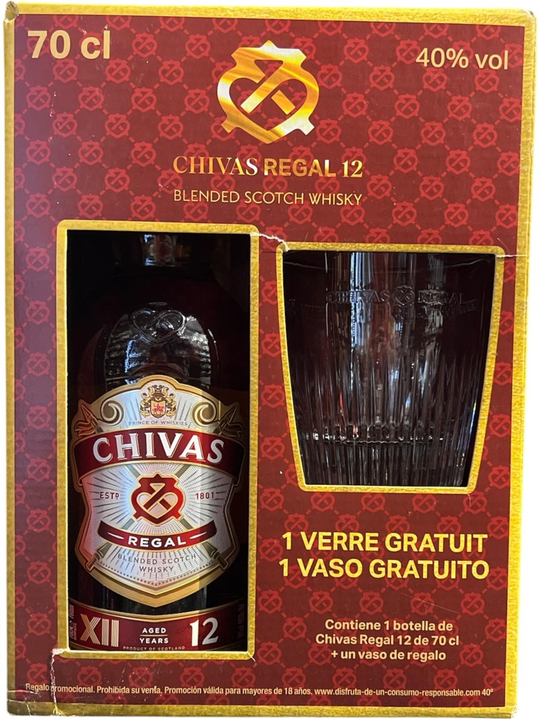 CHIVAS REGAL 12 AÑOS - CON VASO - 70CL